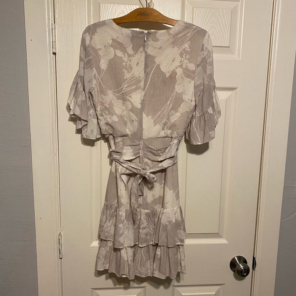 Halston Gray Floral Ruffle Tiered Dress
H by Halston